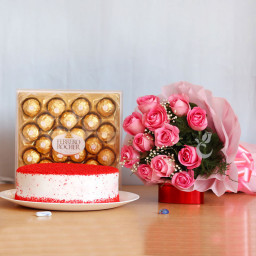 Red Velvet Cake & Rocher With Pink Roses